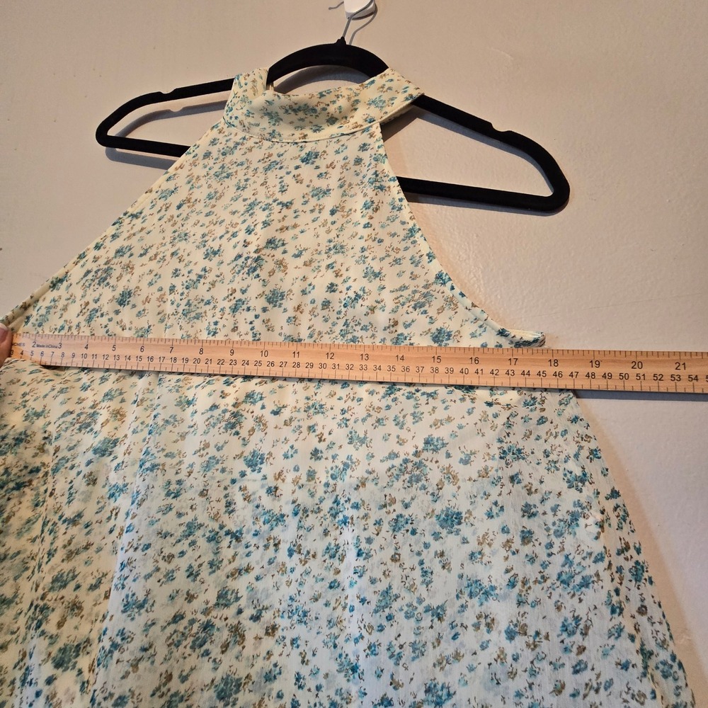 Judith March Floral Halter Romper Womens L Blue Cream Crochet‎ Lace Trim Boho - Picture 3 of 16